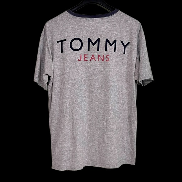 Vintage Tommy Jeans Heather Gray Double Sided Spellout T-Shirt Size XL 1990s - Picture 8 of 8